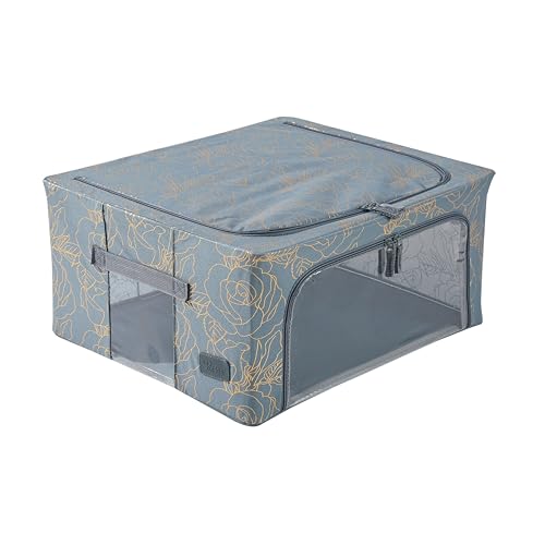 Periea ‘Beau’ Folding Collapsible Stackable Fabric Home Storage Boxes with Steel Frames (Metallic Floral, Medium)