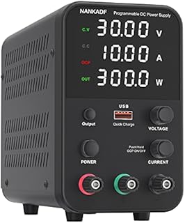 DC power supply (0-30V,0-10A) adjustable, switching power supply, mini high precision 4-digit display with USB fast charging interface, variable lab bench power supply, output on/off/encoder knob