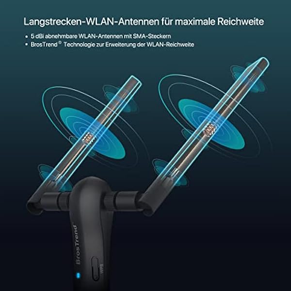 BrosTrend 1200Mbps дальний USB WiFi адаптер для настольных компьютеров, ноутбуков, Windows 11/10/8.1/8/7, 2.4GHz 300Mbps + 5GHz 867Mbps двухдиапазонный беспроводной адаптер, USB 3.0 крэдл