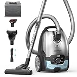 Canister Vacuum,1700W/45KPA Bagged Vacuum Cleaner,5L Large Capacity,Auto Cord Rewind,HEPA Filter,Low Noise,8M Cleaning Radius,Variable Power Control,Easy to Push,Hard Floor,Pet,Carpet,Cerulean