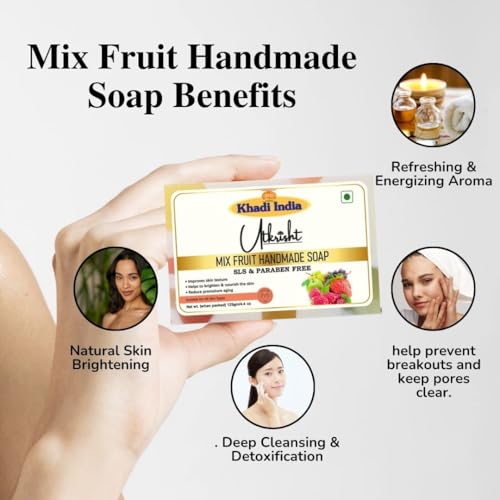 Image of Khadi Mix Fruit Handmade Bathing Soap Bar 125g (Pack of 3) | Natural & Herbal | Glowing & Brightening Skin | Deep Cleansing | For Breakouts & Clear Pores | All Skin Types | For Men & Women