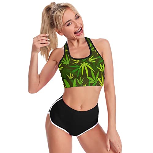 Womens Sports Bra Weed Leaf Workout Crop Tank Tops Vest Fitness Sports Bra Yoga Bras Casual Gym Tops White - Image 5