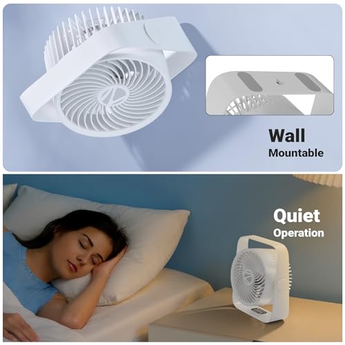 Image of Zebronics Heat Buster 300, Portable Desk Fan, Upto 13h Backup, 3600mAh Rechargeable Battery, 360 Rotatable fan, 4 Speed + 1 Breeze Mode, Wall-Mountable, for Travel, Office, Home (White)