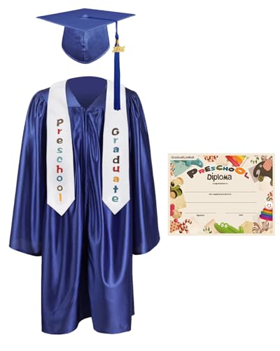 GraduationMall Preschool Graduation Cap Gown Stole Package with 2024 Tassel Certificate Royal Small 27(36-38)