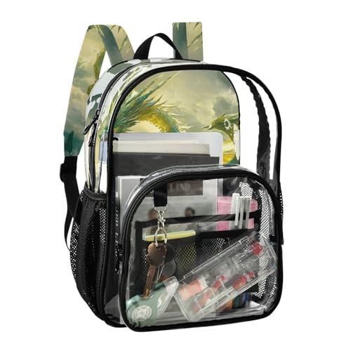 Dragon Fantasy Sky Clear Backpack, Heavy Duty PVC Transparent Backpacks, See Through Multiple Pockets Bookbag for Women Concert Sport Venues Work Travel2