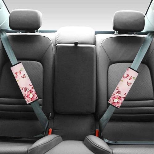Image of AFPANQZ Auto Seat Belt Covers for Adults Children 2 Pack Safety Seatbelt Pad Cushion Kit Butterfly Peach Blossom Universal Daiper Bag Backpack Shoulder Straps Pads Comfortable Universal
