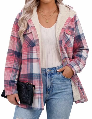 IN'VOLAND Plus Size Sherpa Jacket Women Fleece Lined Open Front Hooded Coat
