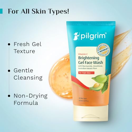 Image of Pilgrim Vitamin C Brightening Gel Face Wash with Glutathione, Niacinamide & Kakadu Plum | Deep Cleanse | Triple Glow | Brightens, Evens & Gently Exfoliates | All Skin Types | 150ml