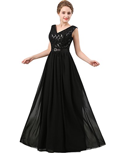 Amazon.com: Lemai V Neck Long Sequined Chiffon A Line Corset Prom Evening  Dresses Black US 2 : Clothing, Shoes & Jewelry