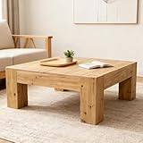 SSLine Solid Wood Coffee Table 39.4-Inch Square Coffee Table for Living Room,Farmhouse Cocktail Center Tables with Thicken Top and Sturdy Legs,Natural Brown