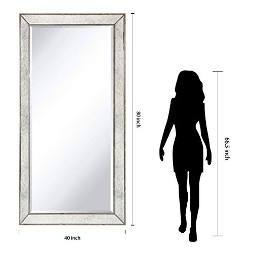 Empire Art Direct Champagne Bead Beveled Rectangle Solid Wood Framed Wall Mirror Ready To Hang, Living Room, Bedroom ＆ Office, 80" X 40" #TOP5