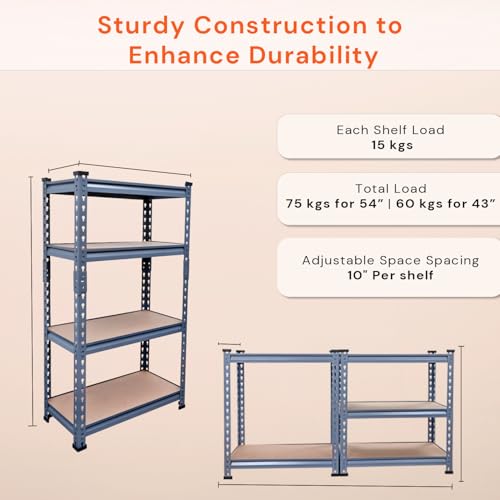Image of BonKaso Adjustable Set of 4-Shelf Metal Storage Shelving Unit, Steel Bootless Rivet Utility Display Rack Garage Shelves, 43 Inches Height(43 X 24 X 12 Inc) Grey