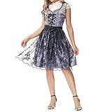 YEBIRAL Damen Dirndl Midi Elegante Trachtenkleid Trachtenrock Trachtenmode Kleid Kurz Set 3tlg. für Oktoberfest inkl. Dirndl Kleid,Spitzen Dirndlschürze,Dirndlbluse