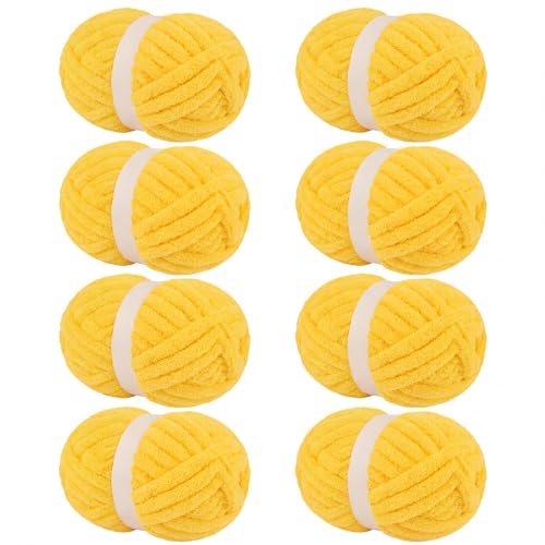 Franel Yellow Chunky Chenille Yarn for Hand Knitting Blanket (8 Pack Total 64oz) - Shed-Resistant Fluffy Jumbo Yarn for Crocheting Super Bulky Big Yarn for DIY Throw Pre-Wound & Tangle-Free