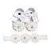 DAY8 Chaussures Bébé Fille Premier Pas Automne Chaussure Bebe Fille Souple Antiderapantes Princesse Bapteme Mariage Ceremonie Ensemble Bebe Fille Chaussures Ballerine + Bandeau (Blanc, 12-18 Mois)