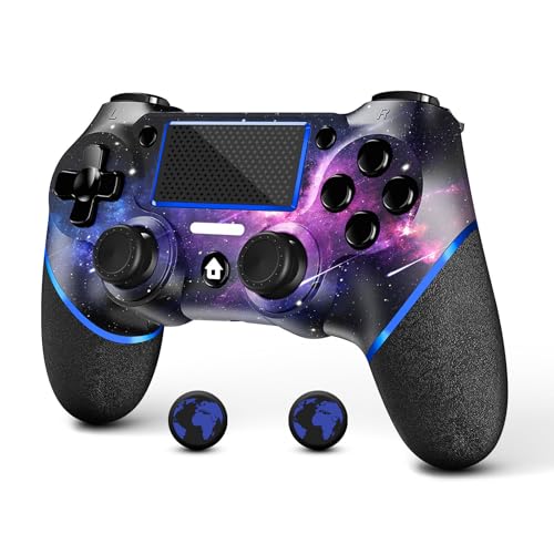 Wireless Controller for PS4, Custom Design V2 Gamepad Joystick for PS4 with Non-Slip Grip of Both Sides and 3.5mm Audio Jack! Thumb Caps Included! (Galaxy)
