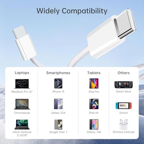 Image of ORIGINAL 60W iPhone 16,15 USB C to USB C Cable(60W /3A) USB C Charger Cable Fast Charging for iPhone 15 Pro /Plus /Pro Max,iPad Mini 6 / Pro 2021,MacBook Pro,and More
