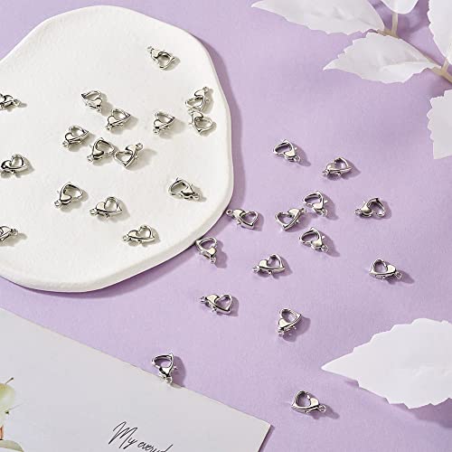 Kissitty 100Pcs/Box Heart Lobster Claw Clasps Platinum Clasps Alloy Metal Clasps Charms 12X8X3Mm For Jewelry Making Crafting With Hole 1.2Mm #TOP4