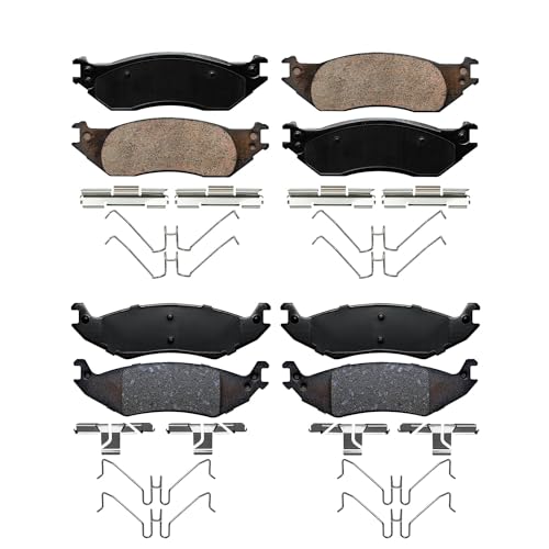 Image of Detroit Axle - Brake Pads for 2004-2007 Ford E-150, 2004-2005 E-150 Club Wagon, Front and Rear Ceramic Brake Pads w /Hardware Replacement