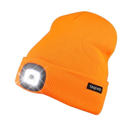 TAGVO USB-laddningsbar LED-mössa, belysning och blinkande larmlägen 8 LED handsfree ficklampa, enkel att installera snabbfrigörande pannlampa mössa, unisex barn vinter varmare stickad mössa hatt