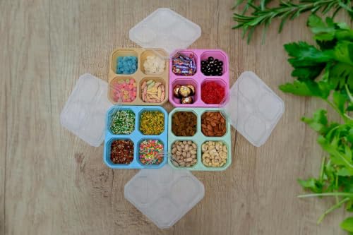 Image of 4 Compartment Snack Box Pack of 4 | Reusable Bento Lunch Box with Divided Sections | Meal Prep Food Storage Containers for Kids & Adults | School, Office, Travel & Picnic