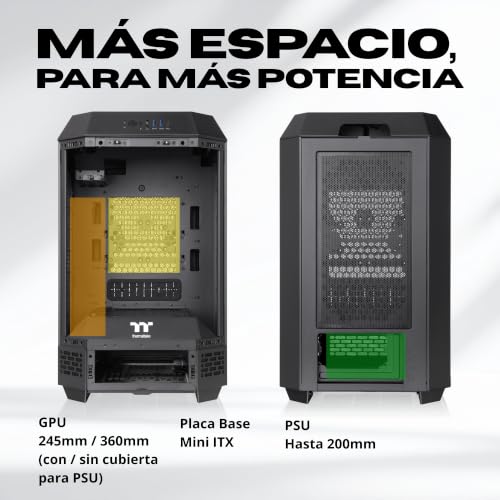 Miniatura 5 de Thermaltake The Tower 250 | Mini Torre Mini-ITX Octogonal | 2 Ventiladores CT120 Preinstalados | Cristal Templado y Alto Flujo de Aire | Compatible con AIO de 360mm | Negro