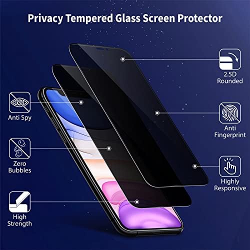 QUESPLE [2+2 Pack] Privacy Screen Protector for iPhone 11 6.1-Inch with Camera Lens Protector, (Privacy Glass) Anti-Spy Tempered Glass Film with Install Tool, [Bubble Free][Case Friendly]