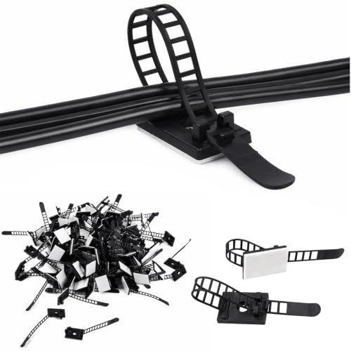 Image of 100 Pcs Adhesive Cable Clips with Screw Mount