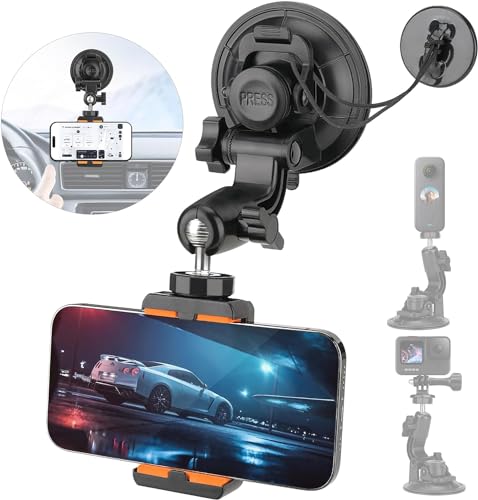 Heavy Duty Super Φ90mm Suction Cup + Adjustable Dual-Ball-Head Action Camera Dash Cam Phone Car Mount Windscreen Window Cockpit Holder for GoPro insta360 iPhone Hi-Speed Video Recording (1.5kg Load) by extremade - Used condition - CA$10.39