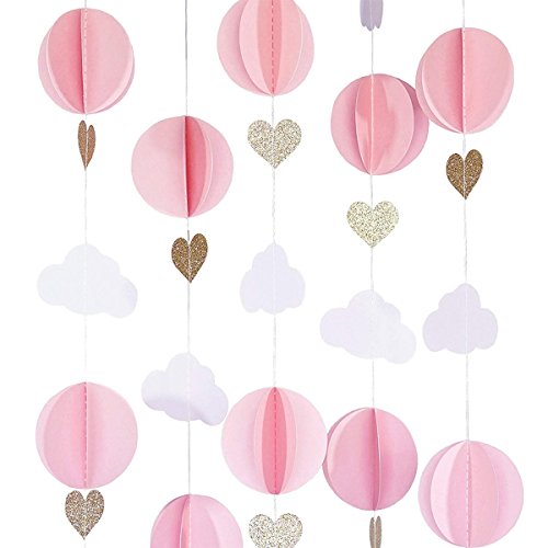 Cieovo Hot Air Balloon 3D Paper Garland Baby Room Nursery Decor, Baby Shower Pack of 3 (3 Individual Strands, 59 inch Long Per Strand)