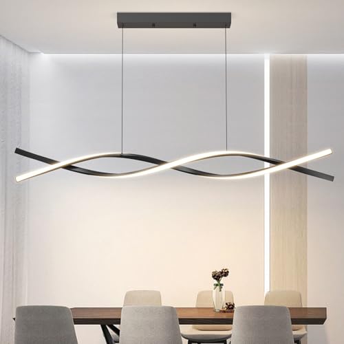 Mikeru Moderne LED-Pendelleuchte 100cm, LED Wave Hängeleuchte Esstisch Schwarzes Dimmbares Esszimmerlicht mit Fernbedienung 10% bis 100% Helligkeit Einstellbar 3000K/4500K/6500K für Küch