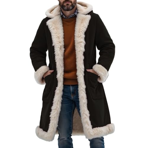 Image of Wankang Suede Jacket Men Sherpa Fleece Lined Trench Coat Faux Shearling Overcoat Coldproof Warm Winter Peacoats with Pockets