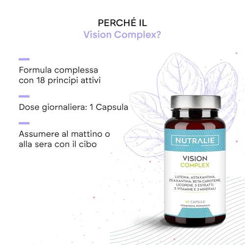 Vision Complex LuteíNa + Zeaxantina + Astaxantina - Vitamine C E E A - Per Gli Occhi - Complesso 18 Igredienti Con Zinco Selenio Rame Licopene + Tiamina Riboflavina - 60 Capsule Nutralie - 3