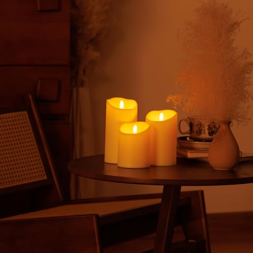 Image of Flickering Flameless Candles with Remote,Battery Operated Candles with Timer,LED,3 Pillar Fake Candles,D3 inchx H4 inch5 inch6 inch