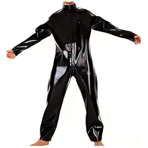 Zwarte Sexy Losse Latex Catsuit Met Lange Mouwen Van Voor Naar Kruis Zip Rubber Bodysuit Algehele Zentai Body Suit