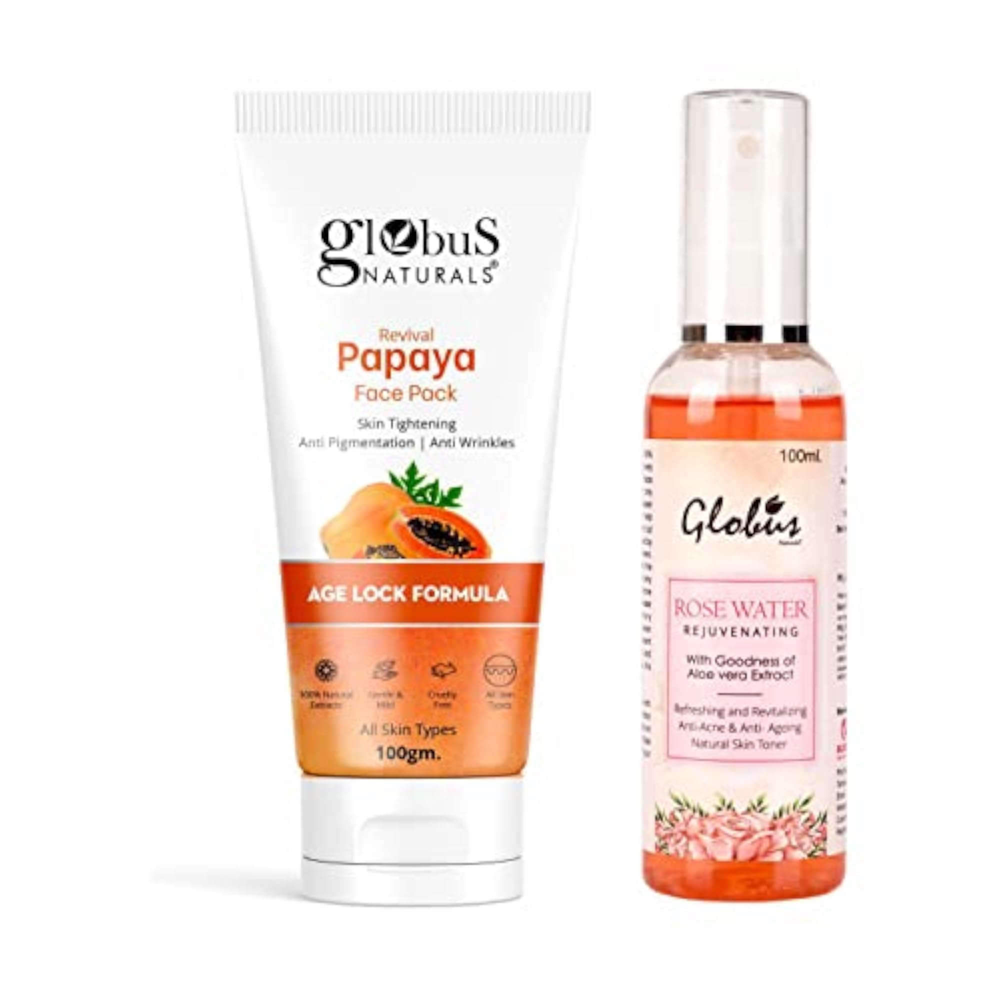 Tan Removal Combo with Papaya Face Pack & Rose Water Toner