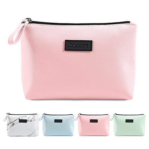 Kleine Make up Tasche MAANGE Kleine Reise Kosmetiktasche Tragbare Schminktasche wasserdichte PU Leder Kosmetiktasche mit Griff Vielseitige Reißverschlusstasche für Frauen (Rosa) Cover