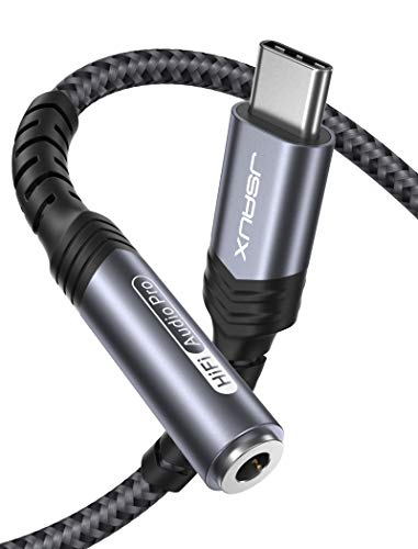 USB Type C to 3.5mm Female Hi-Fi Headphone Jack Adapter, JSAUX 384KHz/32Bit USB C to Aux Audio Cable Dongle Compatible with Pixel 4 3 2 XL, Samsung Galaxy S20 Ultra Note 10 S10 S9 Plus, iPad Pro-Grey