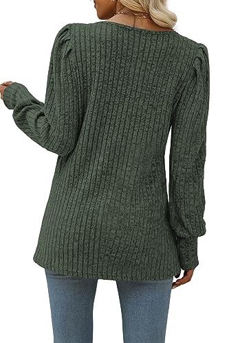Image of WIHOLL Long Sleeve Shirts for Women Trendy Casual Square Neck Tops Lightweight Sweaters