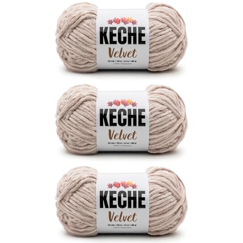 Image of Keche Velvet Yarn for Crocheting, Soft Chenille Bulky Baby Blanket Amigurumi Yarn 3x100 gr (3x132 yds) (3- Skeins) - Dusty Pink