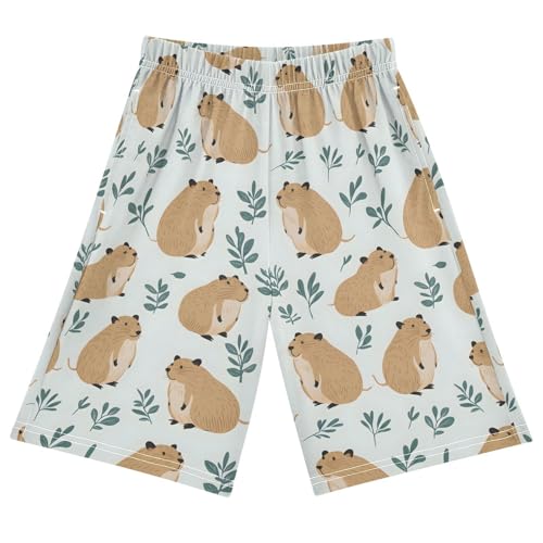 ALAZA Green Leaves Capybara Pajama Shorts Sleep Shorts Pant Lounge Pajama Bottoms Elastic Waist with Pockets
