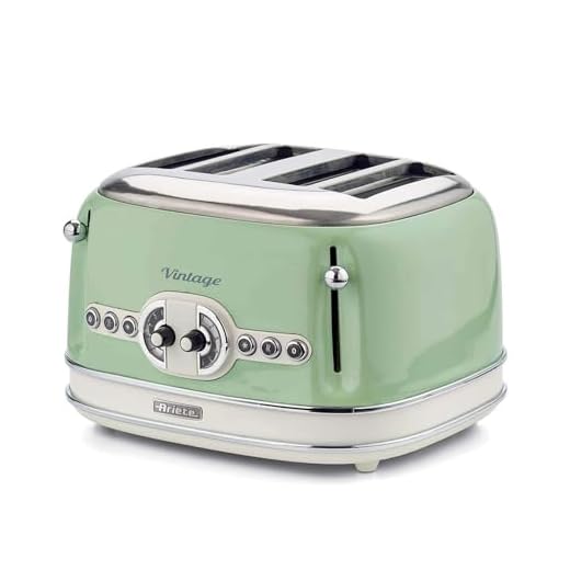 Ariete 156/04 - Tostador 4 ranuras anchas paredes frías, sistema expulsión automática, 1600 W, acero inoxidable, pies antideslizantes, verde pastel