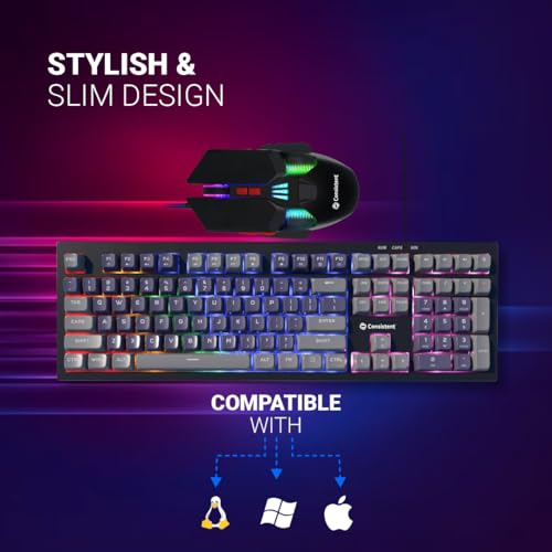 Image of Consistent Avenger Wired Gaming Keyboard & Mouse Combo | 26 Anti-Ghosting Keys | USB Connectivity | 3600 DPI | 1.5 Mtr Cable Length | 7D Optical Mouse