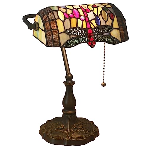 Lámpara de escritorio estilo Tiffany con vitral verde e interruptor de cadena para estudio