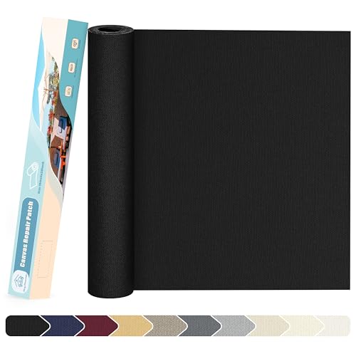 KING MOUNTAIN Canvas Repair Patch 16×30 Inch Self-Adhesive Waterproof Fabric Patch for Sofas, Tents, Furniture,Tote Bags, Car Seats (Black)
