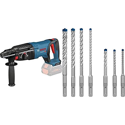 Bosch Professional 18V System Bohrhammer GBH 18V-26 D (ohne Akku, max. Schlagenergie: 2,5 J, SDS Plus, im Koffer) + 7x Expert SDS plus-7X Hammerbohrer Set (für Stahlbeton, Ø 5-12 mm, Zubehör)