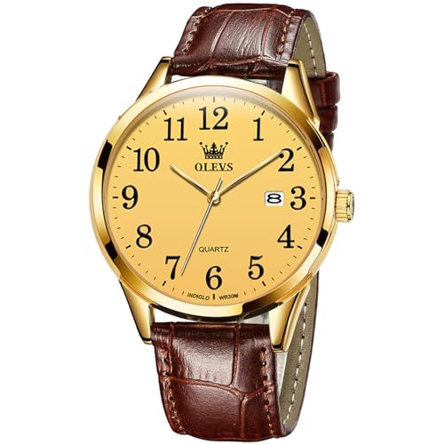 Image of OLEVS Men Leather Watches Classic Quartz Large Dial Easy Read Waterproof