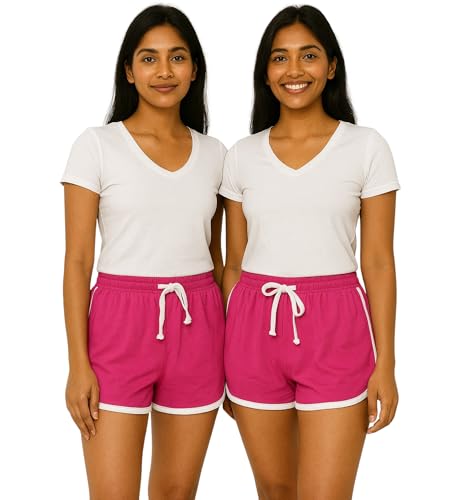 Image of Hangout Hub Women's Cotton Shorts | Boxer Half Pant with Sporty Stripe | Elastic Waist | Hypoallergenic Breathable Fabric | Sweat Absorbent Material | Gym Exercise Yoga Lounge Run Wear (Multi Color)