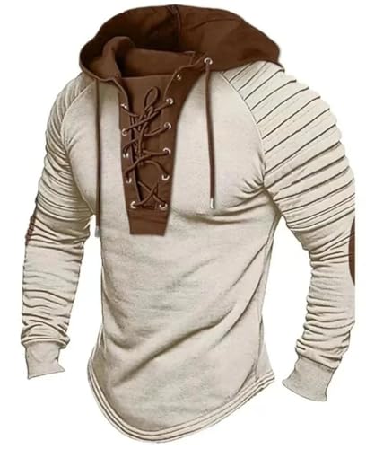 Men's Solid Color Casual T-Shirt Top Long Sleeved Slim Fit Pleated Hood Street Sweatshirt2