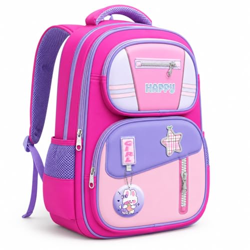 Image of School Bag for Kids Boys & Girls 5-10 Years - Cute Cartoon Dinosaur Backpack Large Capacity Waterproof School Bag with Bottle Pocket Multi-Compartment Lightweight Bag for Nursery & Primary